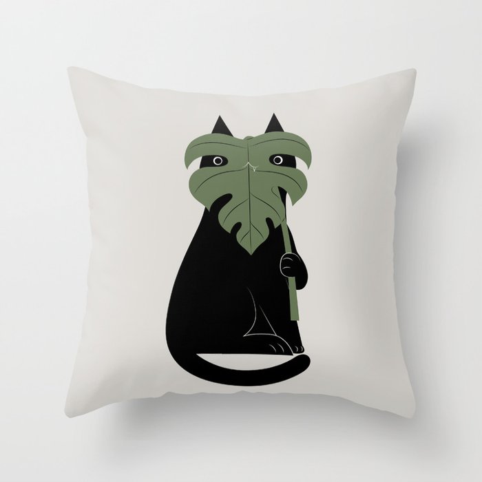 Cat and Plant 14: Monster-a Throw Pillow Gallery Image 6