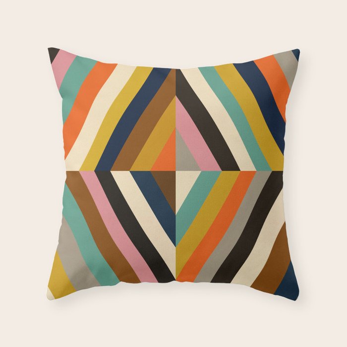 Mid Century Geometric Pattern Technicolor Diamond  Throw Pillow Gallery Image 6