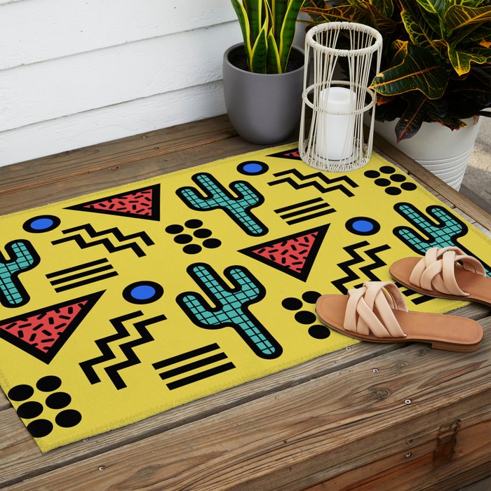 Retro 1980s Memphis Style Southwestern Cactus Design 431 Outdoor Rug Gallery Image 2