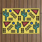 Retro 1980s Memphis Style Southwestern Cactus Design 431 Outdoor Rug Gallery Image 1
