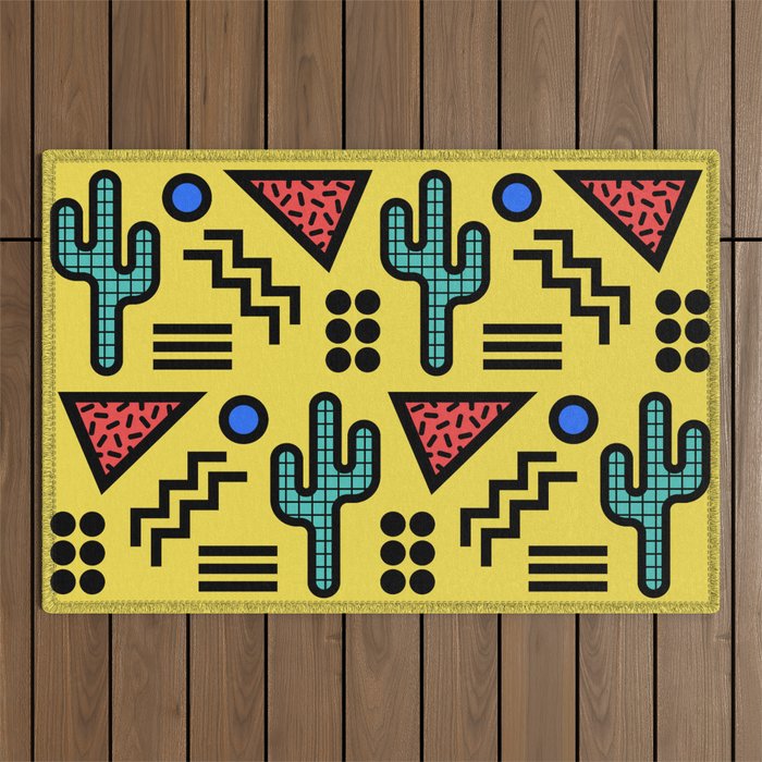 Retro 1980s Memphis Style Southwestern Cactus Design 431 Outdoor Rug Gallery Image 1
