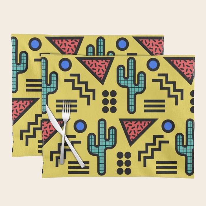 Retro 1980s Memphis Style Southwestern Cactus Design 431 Placemat Gallery Image 1