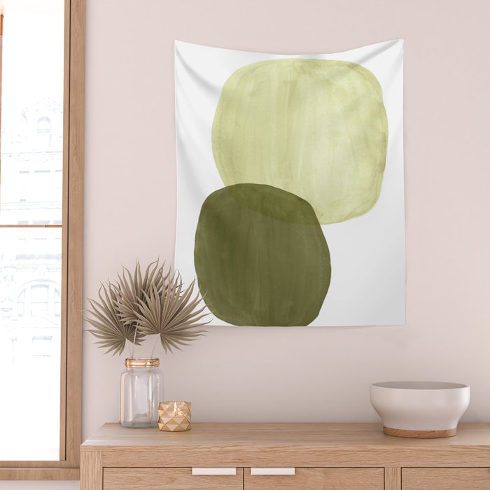 Olive green abstract shapes Wall Tapestry Gallery Image 2