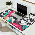 Vintage black white pink floral cheetah animal print Desk Mat Gallery Image 2