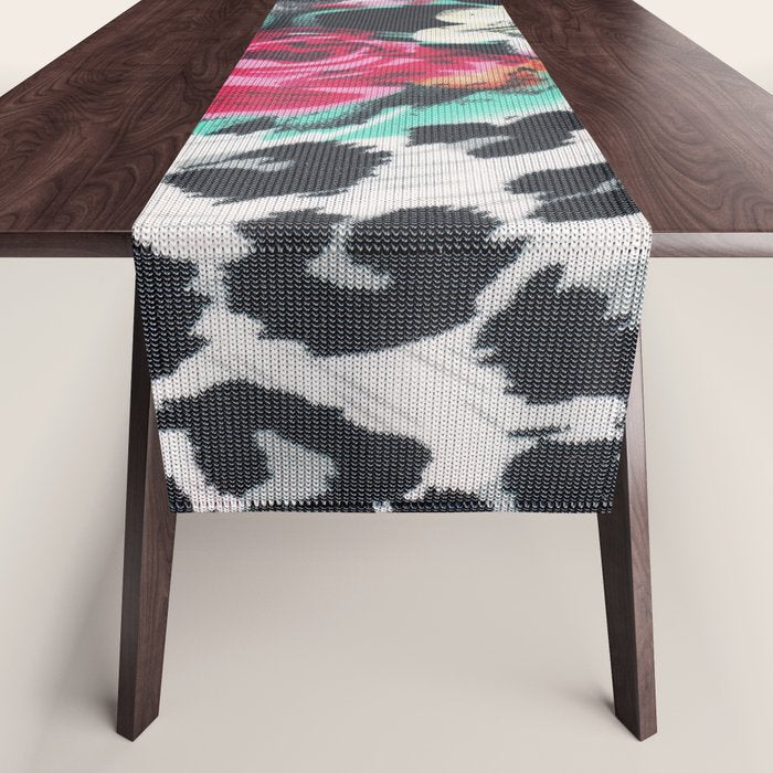 Vintage black white pink floral cheetah animal print Table Runner Gallery Image 1