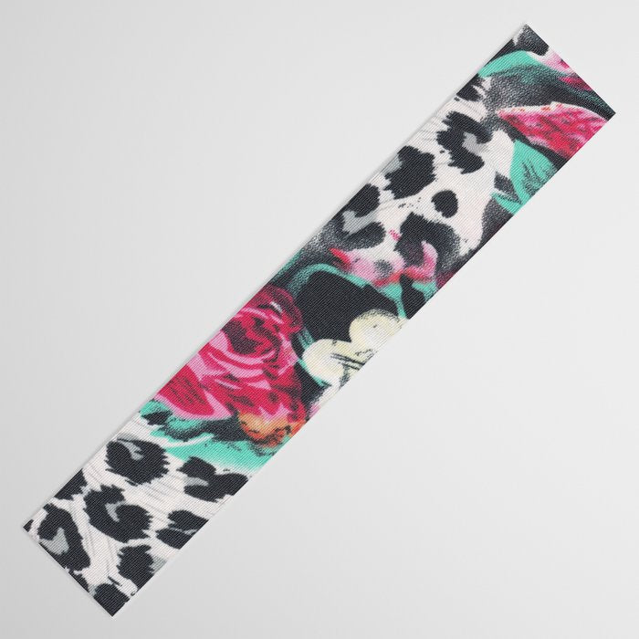 Vintage black white pink floral cheetah animal print Table Runner Gallery Image 3