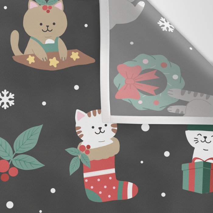 Christmas Festive Cute Holiday Kittens on Dark Wall Tapestry Gallery Image 3