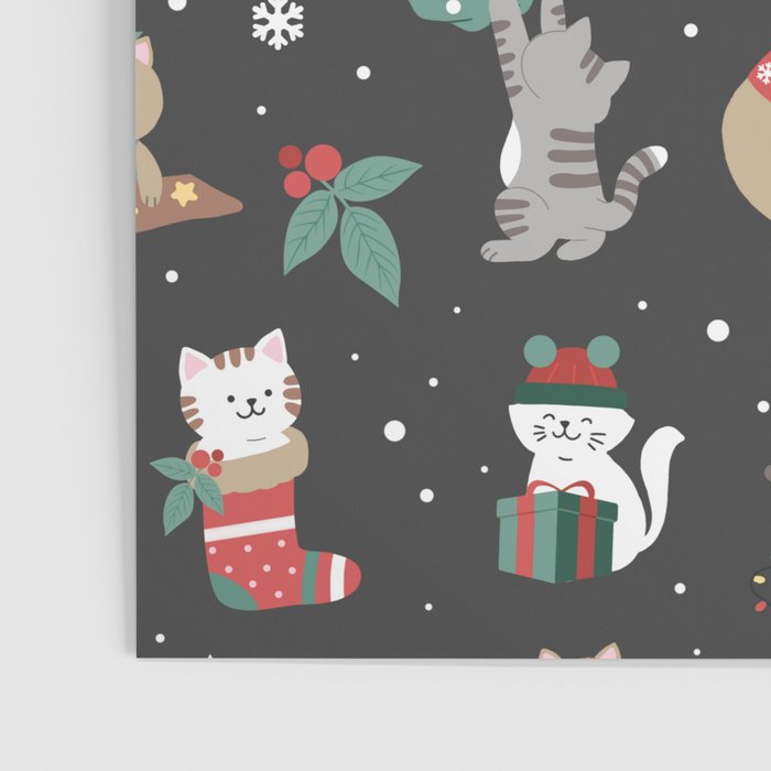 Christmas Festive Cute Holiday Kittens on Dark Poster Gallery Image 3