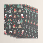 Christmas Festive Cute Holiday Kittens on Dark Wrapping Paper Gallery Image 3