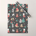 Christmas Festive Cute Holiday Kittens on Dark Wrapping Paper Gallery Image 1