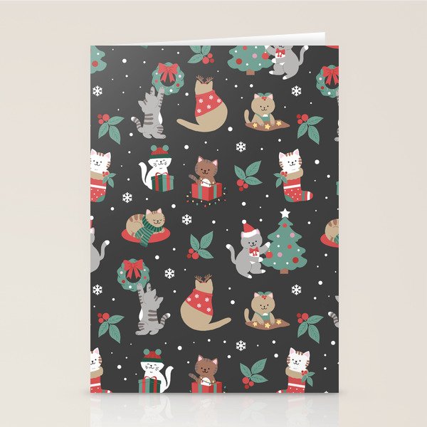 Christmas Festive Cute Holiday Kittens on Dark Stationery Card Gallery Image 1
