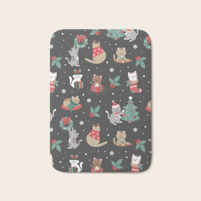Christmas Festive Cute Holiday Kittens on Dark Bath Mat Gallery Image 1