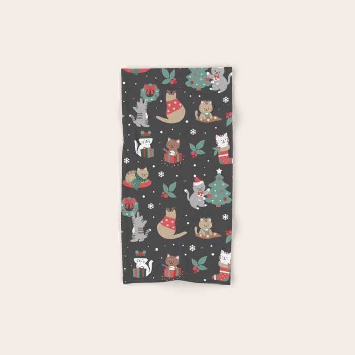Christmas Festive Cute Holiday Kittens on Dark Bath Towel Gallery Image 1