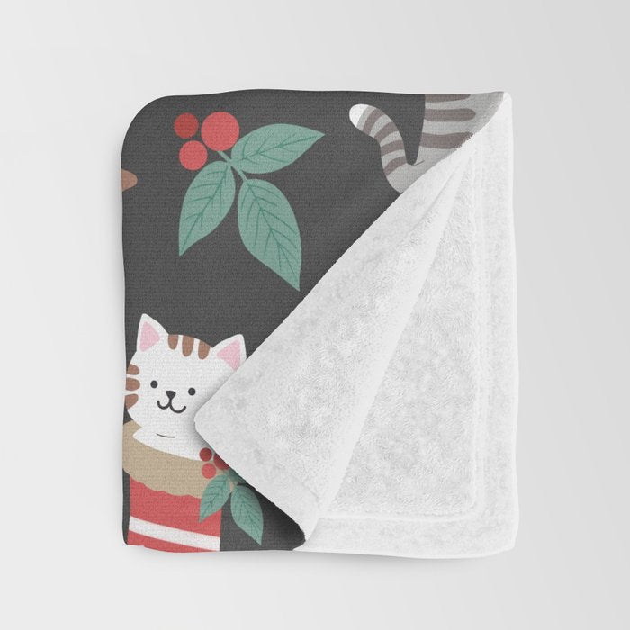 Christmas Festive Cute Holiday Kittens on Dark Throw Blanket Gallery Image 3