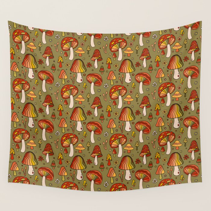 Mushroom Print Wall Tapestry Gallery Image 4