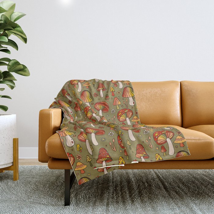 Mushroom Print Throw Blanket Gallery Image 1