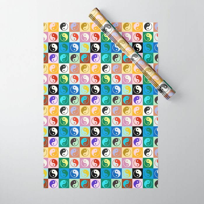 Checkered Yin Yang Pattern (Color Block Version) Wrapping Paper Gallery Image 1