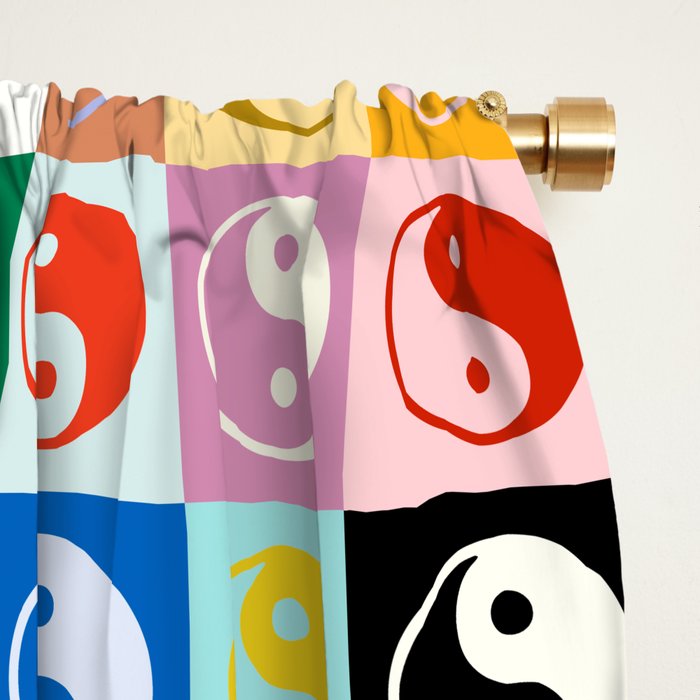 Checkered Yin Yang Pattern (Color Block Version) Window Curtain Gallery Image 2