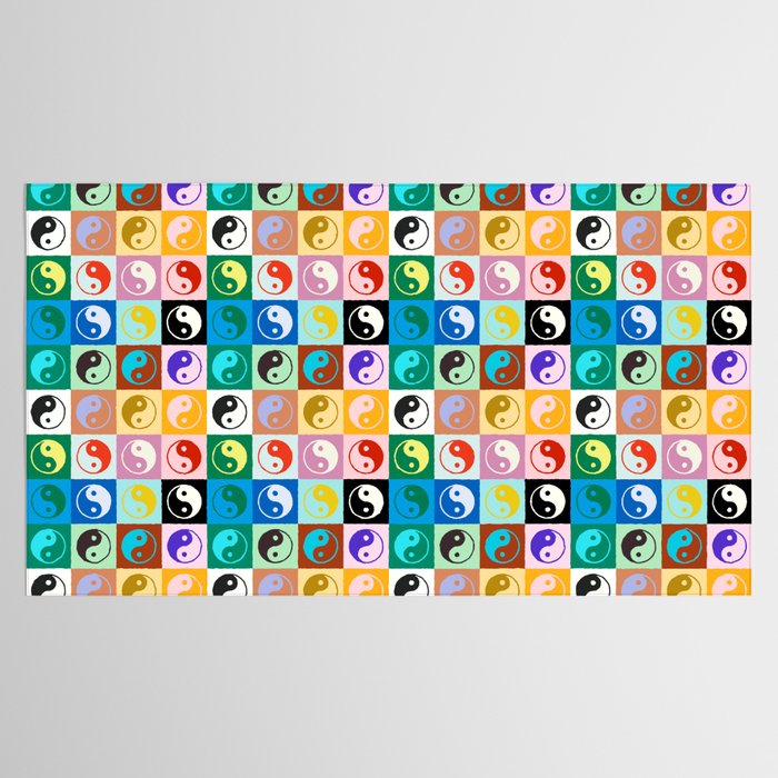 Checkered Yin Yang Pattern (Color Block Version) Tablecloth Gallery Image 2