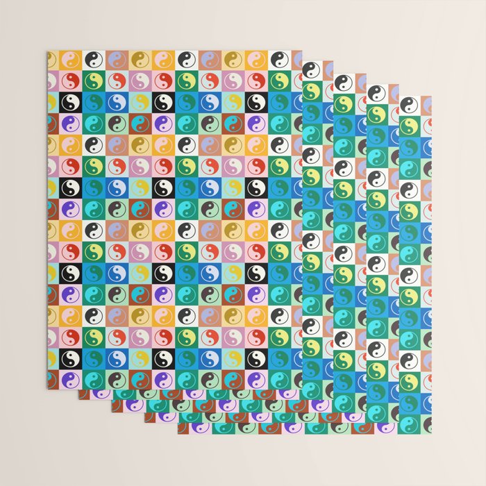 Checkered Yin Yang Pattern (Color Block Version) Wrapping Paper Gallery Image 3