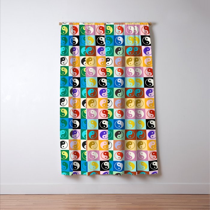 Checkered Yin Yang Pattern (Color Block Version) Window Curtain Gallery Image 3