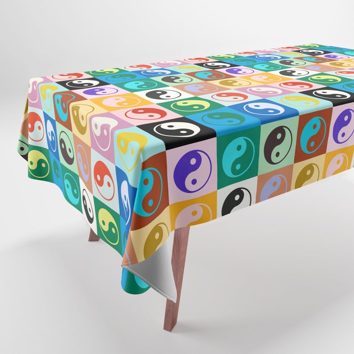 Checkered Yin Yang Pattern (Color Block Version) Tablecloth Gallery Image 1