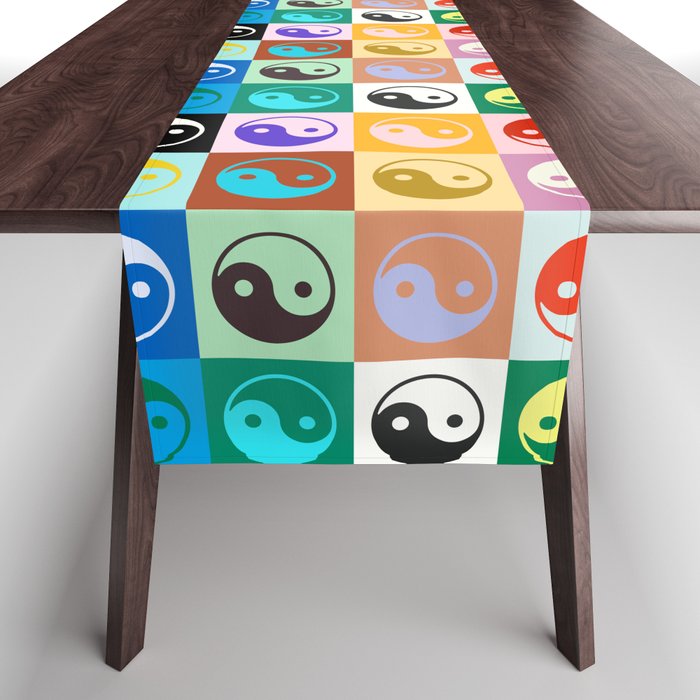 Checkered Yin Yang Pattern (Color Block Version) Table Runner Gallery Image 1