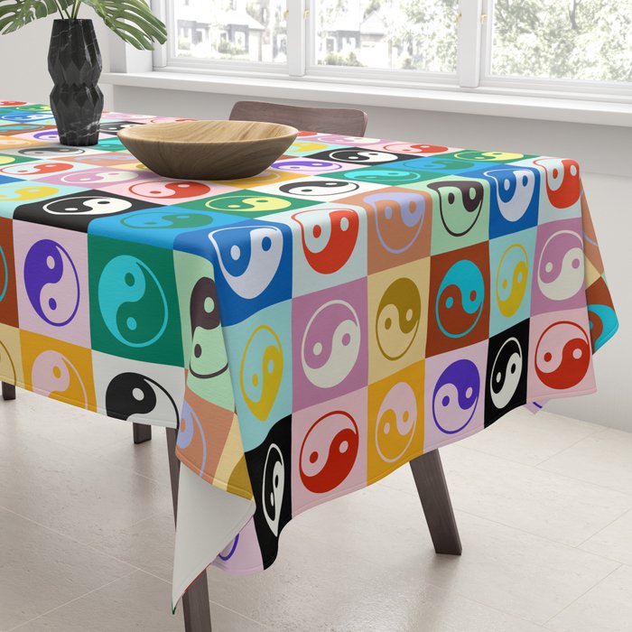 Checkered Yin Yang Pattern (Color Block Version) Tablecloth Gallery Image 3