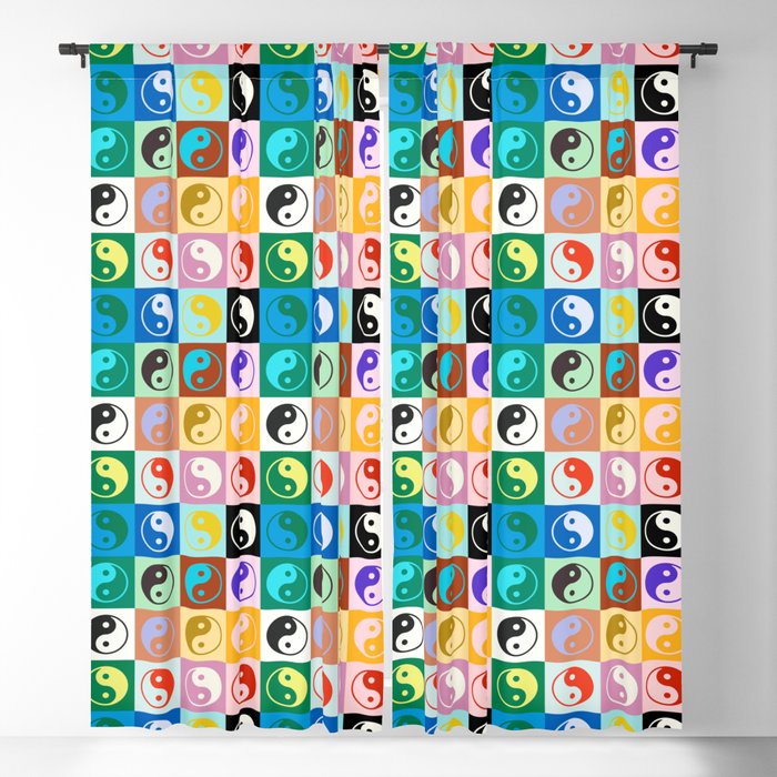 Checkered Yin Yang Pattern (Color Block Version) Window Curtain Gallery Image 5