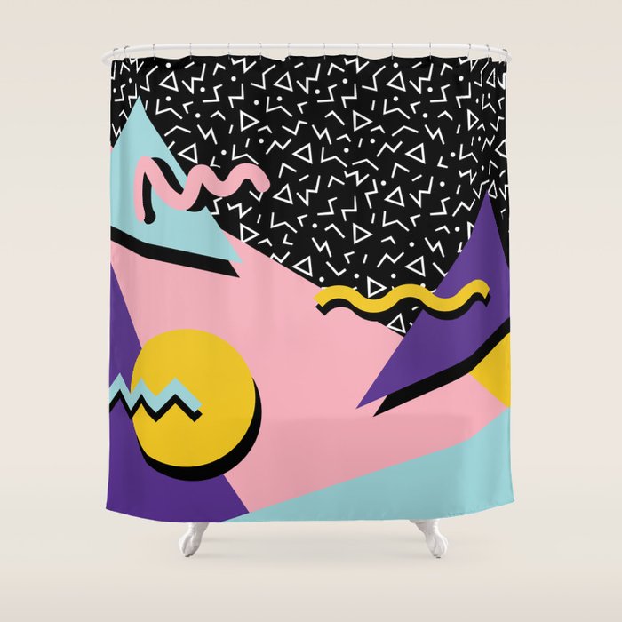 Memphis Pattern 23 - 80s Retro - Pastel Colors Shower Curtain Gallery Image 1