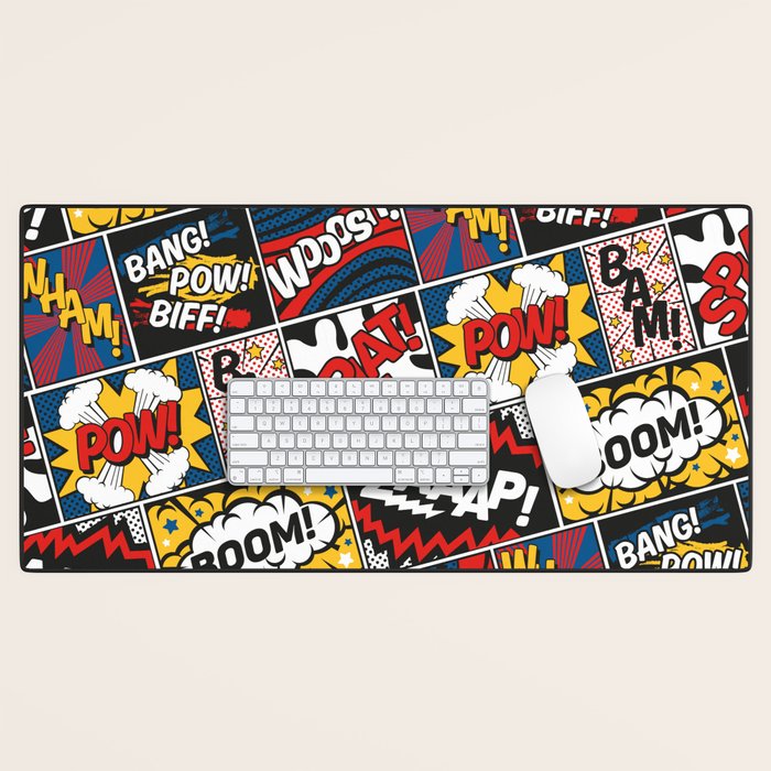 Modern Comic Book Superhero Pattern Color Colour Cartoon Lichtenstein Pop Art Desk Mat Gallery Image 1