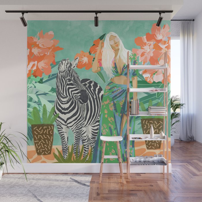 Never Change Your Stripes Illustration, Modern Bohemian Zebra Painting Wildlife Woman Wall Mural Gallery Image 1