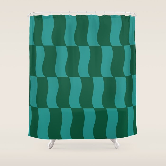 Money Green Wavy Blocks Shower Curtain Gallery Image 1