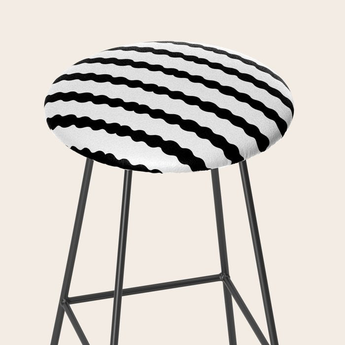 Black and White, Wavy, Squiggle, Stripes Stool Gallery Image 2