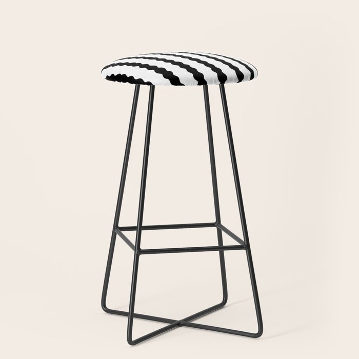 Black and White, Wavy, Squiggle, Stripes Stool Gallery Image 1