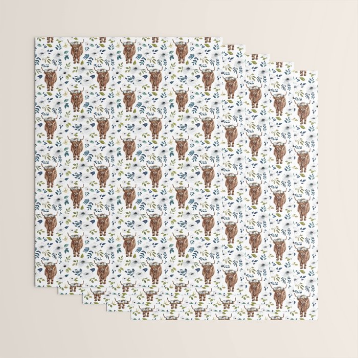 Highland Cow, Highland Cows with Flowers, Flower Crown, Floral Print, Watercolor Wrapping Paper Gallery Image 3