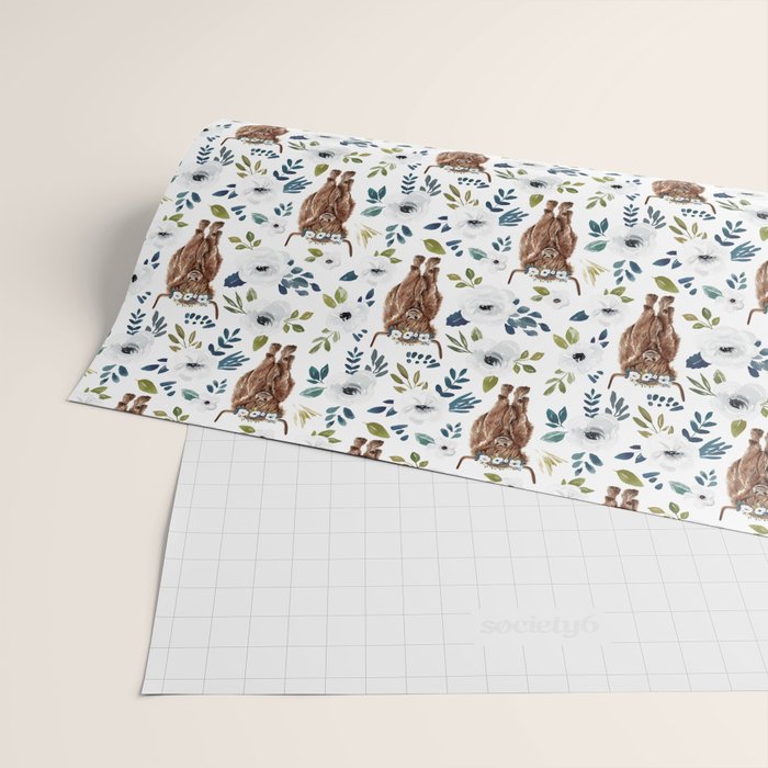 Highland Cow, Highland Cows with Flowers, Flower Crown, Floral Print, Watercolor Wrapping Paper Gallery Image 2