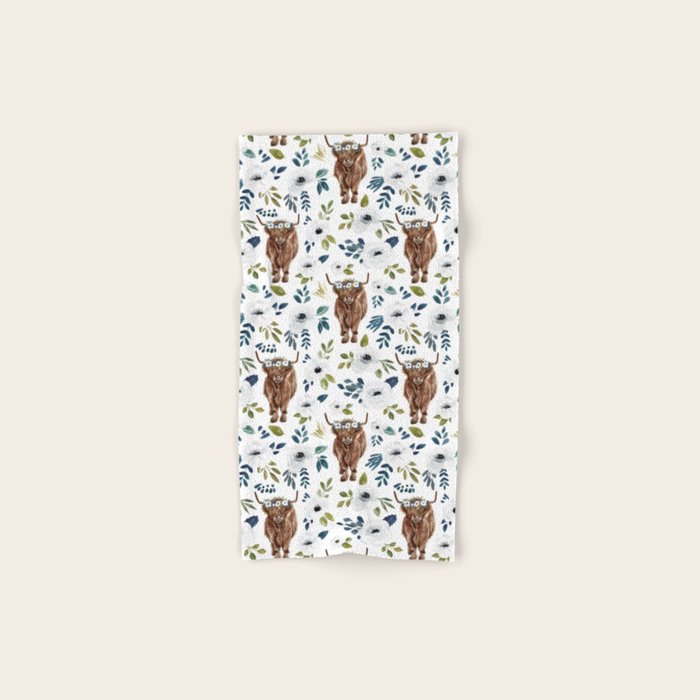 Highland Cow, Highland Cows with Flowers, Flower Crown, Floral Print, Watercolor Bath Towel Gallery Image 1