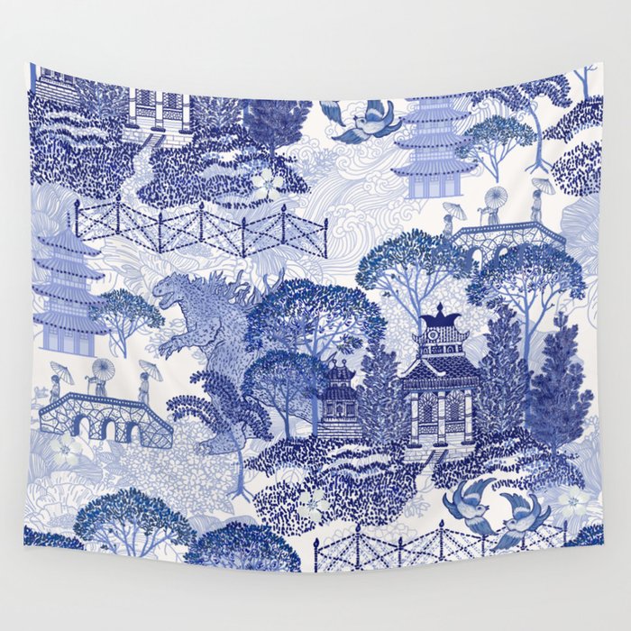Blue Willow Godzilla Wall Tapestry Gallery Image 1