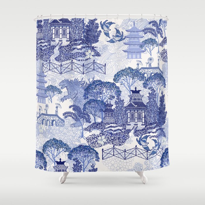 Blue Willow Godzilla Shower Curtain Gallery Image 1