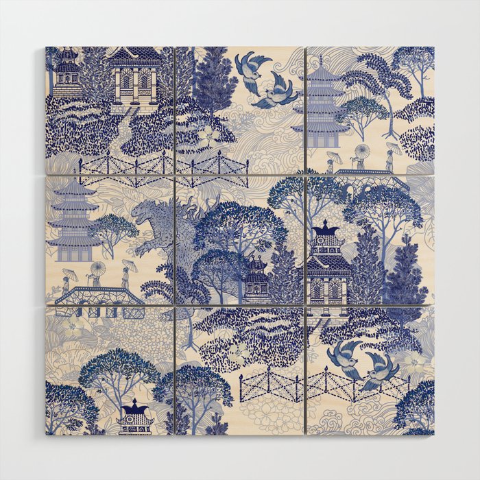Blue Willow Godzilla Wood Wall Art Gallery Image 1