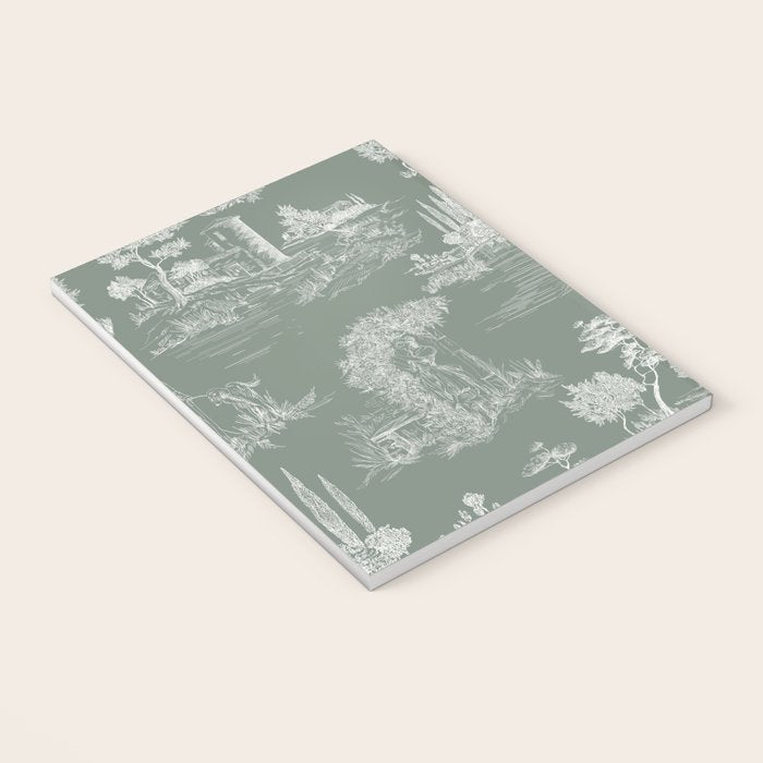 Toile de Jouy Vintage French Pastoral Sage Green & White Notebook Gallery Image 3