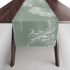 Toile de Jouy Vintage French Pastoral Sage Green & White Table Runner Gallery Image 1
