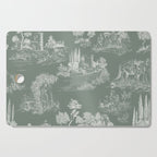 Toile de Jouy Vintage French Pastoral Sage Green & White Cutting Board Gallery Image 1