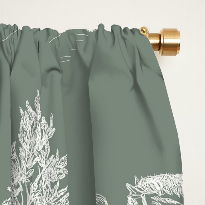 Toile de Jouy Vintage French Pastoral Sage Green & White Window Curtain Gallery Image 2