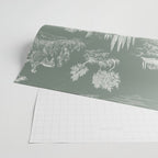 Toile de Jouy Vintage French Pastoral Sage Green & White Wrapping Paper Gallery Image 2