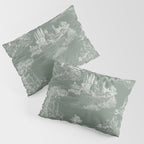 Toile de Jouy Vintage French Pastoral Sage Green & White Pillow Sham Gallery Image 3