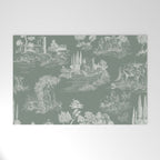 Toile de Jouy Vintage French Pastoral Sage Green & White Welcome Mat Gallery Image 1