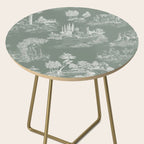 Toile de Jouy Vintage French Pastoral Sage Green & White Side Table Gallery Image 2