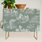 Toile de Jouy Vintage French Pastoral Sage Green & White Credenza Gallery Image 1